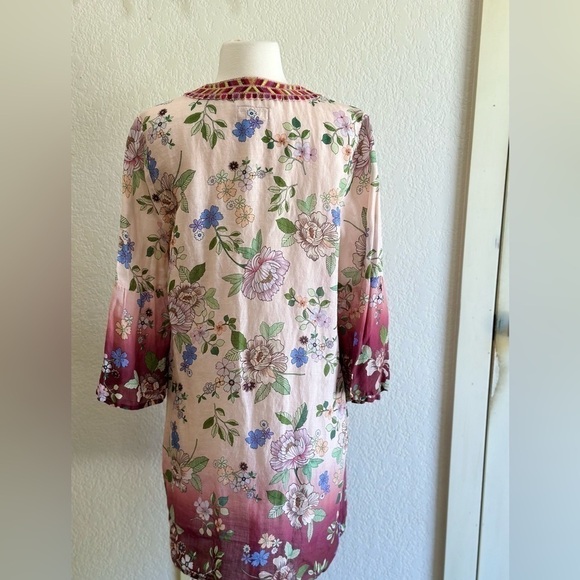 JOHNNY WAS Workshop Ombre Floral Flare Sleeve Embroidered Tunic Dress Medium - Picture 3 of 6